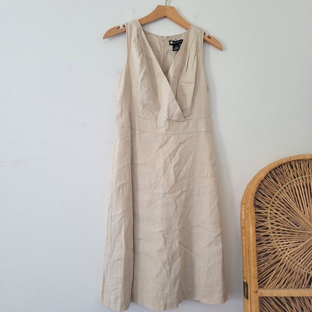 Valerie Bertinelli 100% Linen Dress Neutral Beige 8